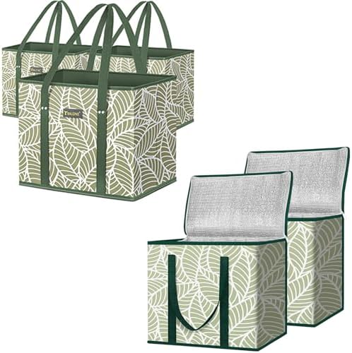 3Pk Reusable Grocery Bags + 2Pk Insulated Reusable Grocery Bags — Green