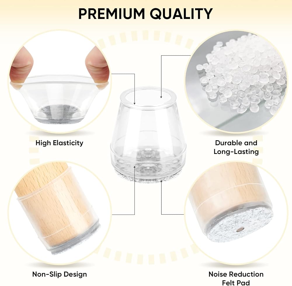 BALEINE Silicone Chair Leg Floor Protectors, Stool Leg Protectors Cap, Chair Leg Caps for Hardwood Floors (Clear-32pcs, Round S)
