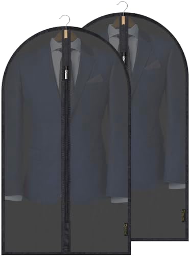 BALEINE 2PK Garment Bags for Hanging Clothes, 40" Suit Bag for Closet — Black Translucent