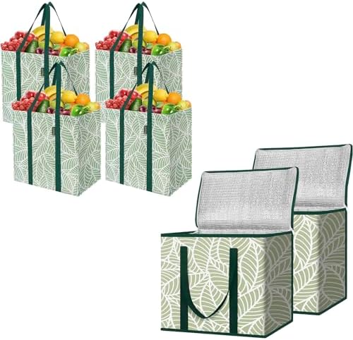 BALEINE 2Pk Insulated Reusable Grocery Bags + 4 Pack Grocery Bags — Green