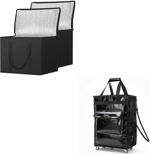 BALEINE 2PK Insulated Reusable Grocery Bags & Reusable Grocery Bags on Wheel — Black