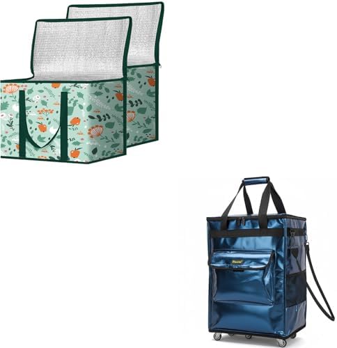 BALEINE 2PK Insulated Reusable Grocery Bags & Reusable Grocery Bags on Wheel