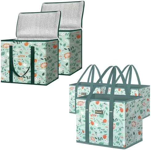 BALEINE 3PK Reusable Grocery Bags + 2Pk Insulated Reusable Grocery Bags — Green