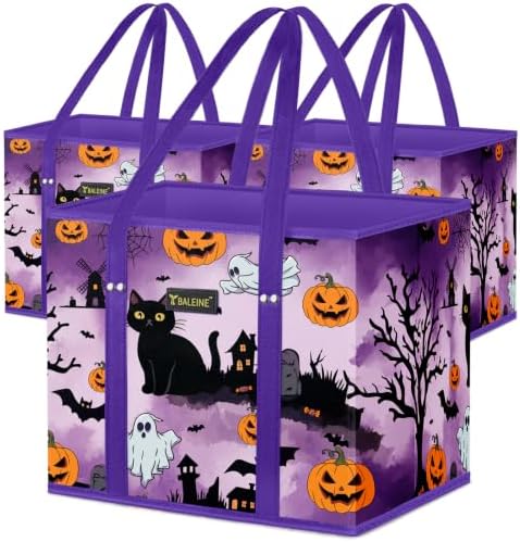 BALEINE 3PK Reusable Grocery Bags, Heavy Duty Shopping Tote Bag — Pumpkin