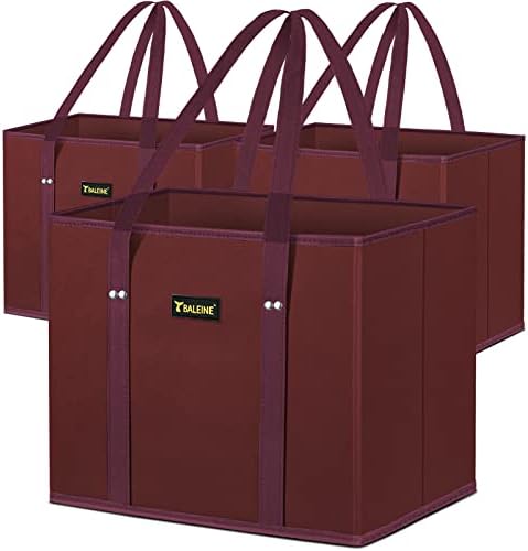 BALEINE 3PK Reusable Grocery Bags, Heavy Duty Shopping Tote Bag — Red