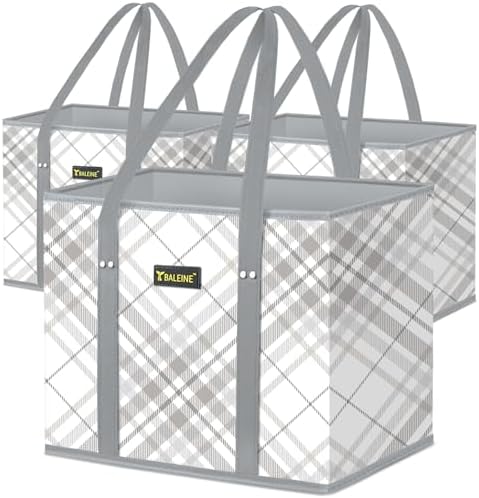 BALEINE 3Pk Reusable Grocery Bags — Plaid Check