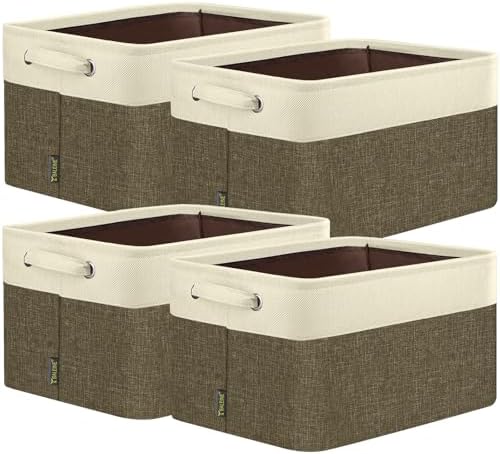 BALEINE 4 Pack Fabric Closet Storage Bins for Shelves — Brown
