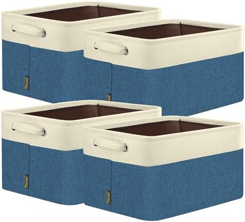 BALEINE 4 Pack Fabric Closet Storage Bins for Shelves — Navy Blue