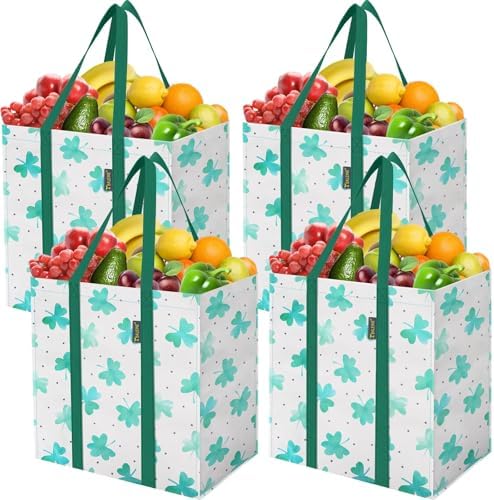 BALEINE 4 PK Grocery Bags Reusable Shopping Bags with Reinforced Bottom — Clover