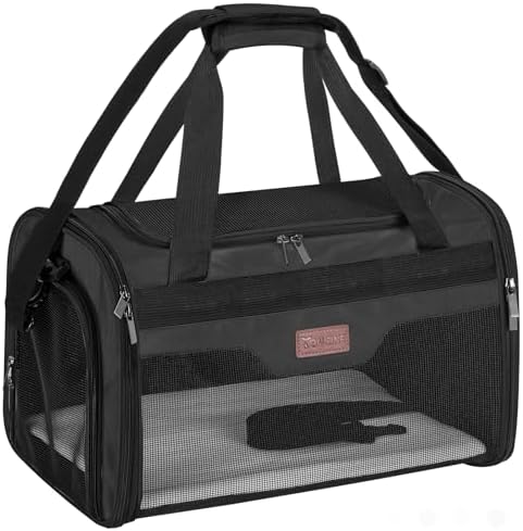 BALEINE Cat Carrier, Puppy Dog Carrier for Small Medium Pets Up to 15 Lbs — Black