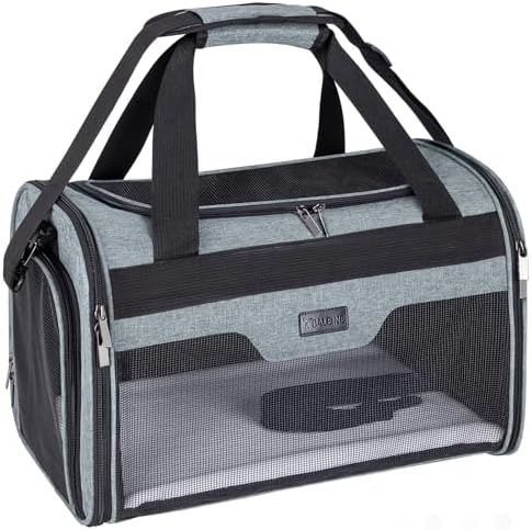 BALEINE Cat Carrier, Puppy Dog Carrier for Small Medium Pets Up to 15 Lbs — Grey