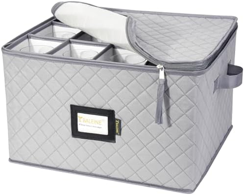 BALEINE China Storage Containers, Sturdy Quilted Wine Glass Storage — Grey