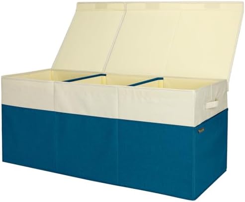 BALEINE Fabric Storage Bins with Lid — Navy Blue&Beige