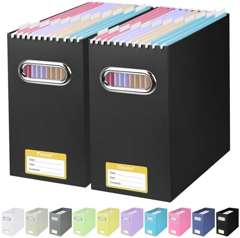 BALEINE File Organizer Box, Cardboard File Folder Organizer with Handle — Black