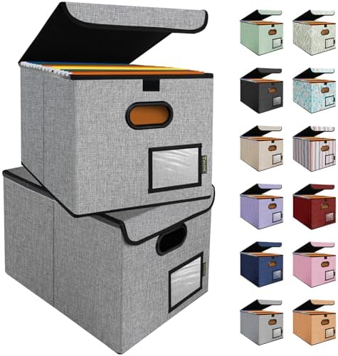 BALEINE File Organizer Box with Lid, Collapsible Hanging File Storage Box — Grey