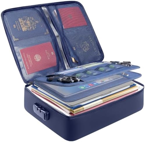 BALEINE Fireproof Document Box with Lock, Waterproof Fire Safe File Bag — Blue