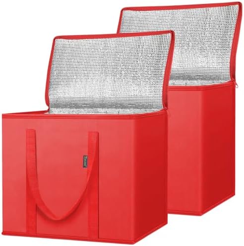BALEINE Insulated Reusable Grocery Bags with Zippered Top, Large Cooler Bag — Bright Red