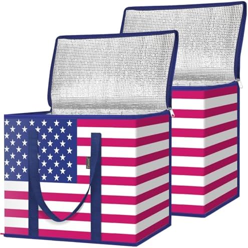 BALEINE Insulated Reusable Grocery Bags with Zippered Top, Large Cooler Bag — Patroit Celebration
