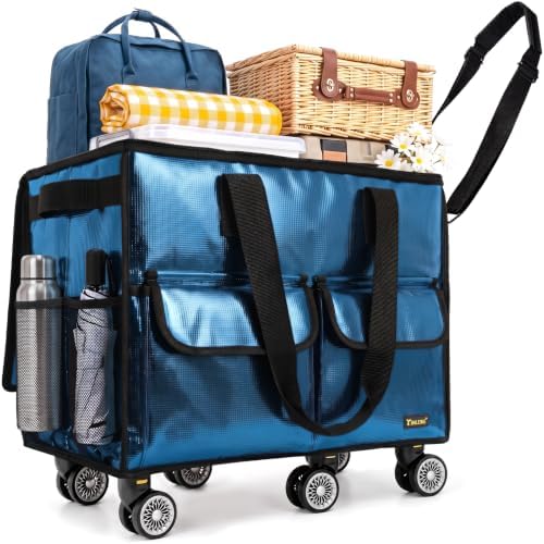 BALEINE Reusable Grocery Bag on Wheels, Foldable Rolling Tote Bag — Navy Wide