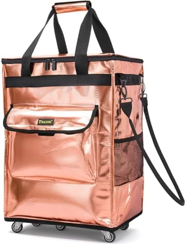 BALEINE Reusable Grocery Bag on Wheels, Foldable Rolling Tote Bag — Rose Gold