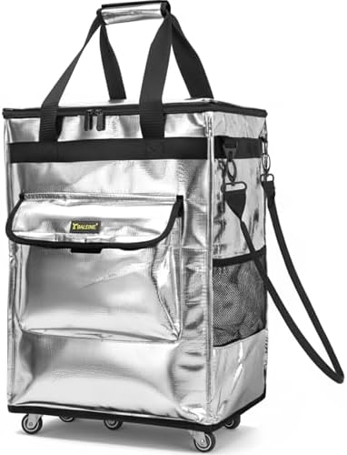 BALEINE Reusable Grocery Bag on Wheels, Foldable Rolling Tote Bag — Silver