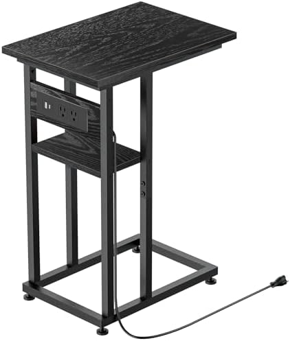 BALEINE Side Table with Charging Station — Black