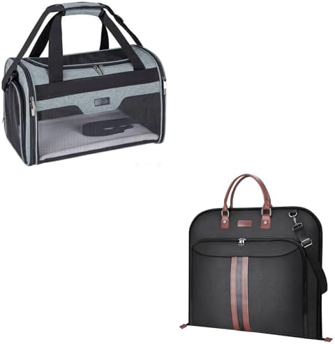 BALEINE Travel Garment Bag + Soft-Sided Cat Carrier for Small Medium Pets — Black